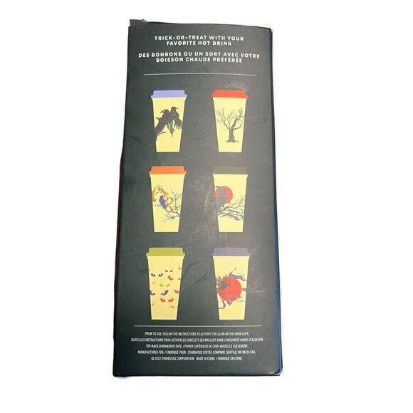 Starbucks Halloween 2022 NEW Glow in the Dark Reusable 6 - 16oz Hot Cups w/Lids - Picture 2 of 2